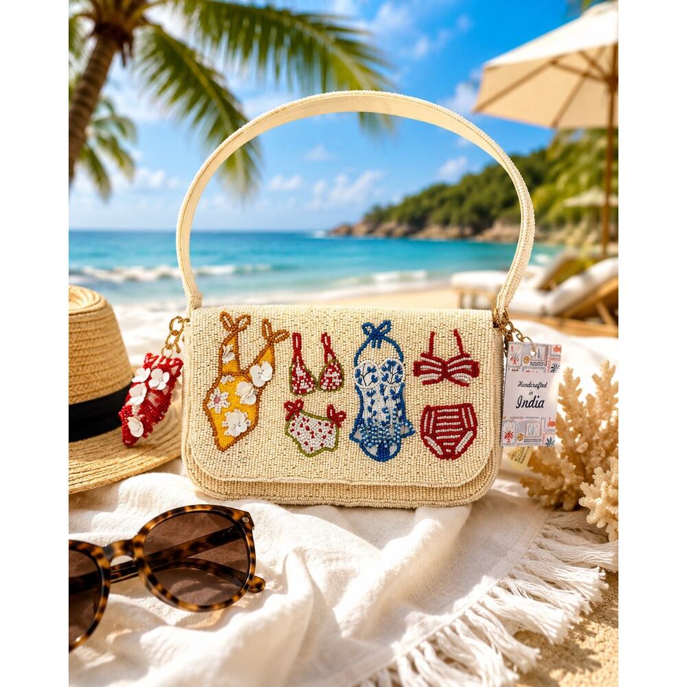 Rare Viral Hand Beaded Bikini Bag NWT Coastal Resort Beach Y2K Statement Purse - Picture 10 of 16